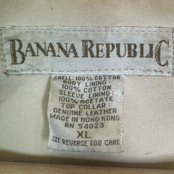 Vtg 1990's Banana Republic Khaki Leather Collar Field Chore Utility Barn Jacket - Picture 7 of 7